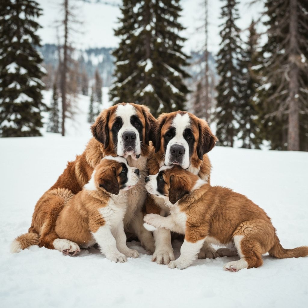 Saint Bernard puppy with family